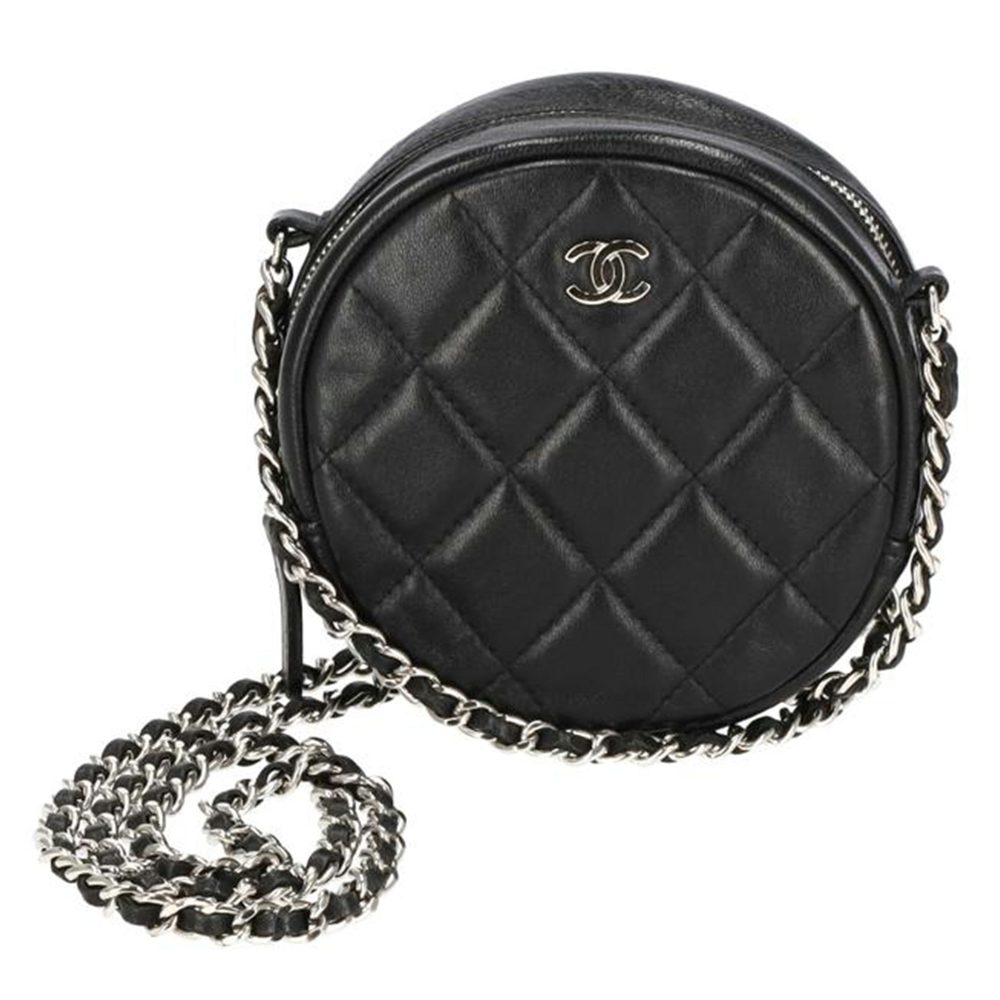 Chanel Matelassé Round Chain Shoulder Bag Black